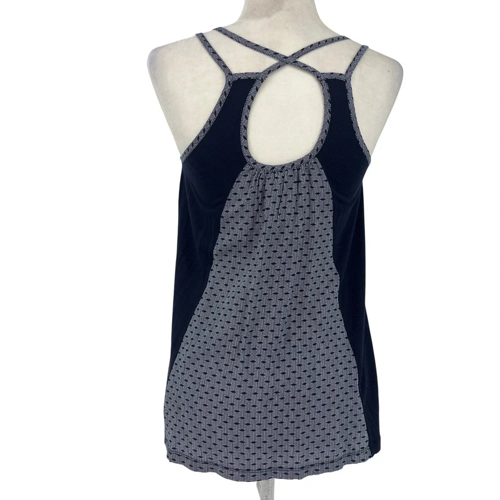 Cabi Tank Top Womens‎ XS Navy Blue Excellent Mixed Media Strappy Keyhole 5202